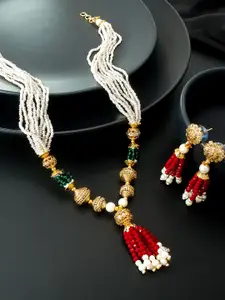 aadita Gold-Plated & White Necklace with Earrings