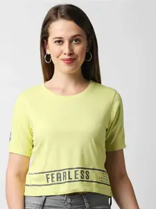 Pepe Jeans Women Yellow & Black Typography Cotton Printed T-shirt