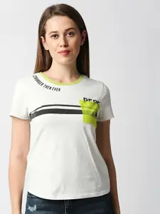 Pepe Jeans Women Off White Typography Printed T-shirt