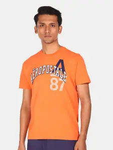 Aeropostale Men Orange Typography Printed100% Cotton T-shirt