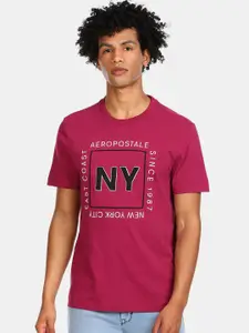 Aeropostale Men Purple Typography Printed Cotton T-shirt