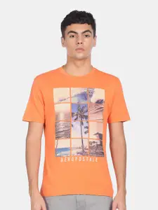 Aeropostale Men Orange Graphic Printed 100% Cotton T-shirt