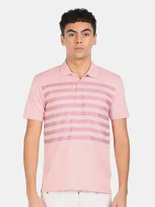 Arrow New York Men Pink Striped Polo Collar Pure Cotton T-shirt