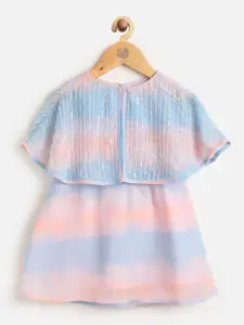 One Friday Girls Blue & Peach-Coloured Embellished A-Line Dress