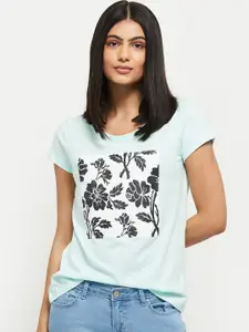 max Women Green Floral Printed Cotton T-shirt