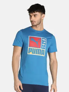 Puma Men Blue Brand Logo Printed Cotton T-shirt