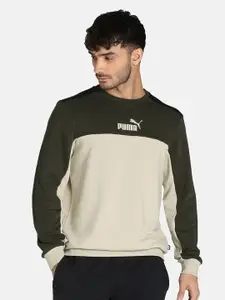 Puma Men Beige & Olive Regular Fit Colourblocked Sweatshirt