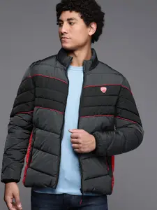 Ducati Men Charcoal Grey & Black Solid Padded Jacket