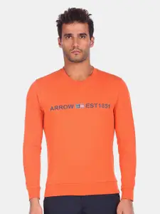 Arrow Sport Men Orange Brand Logo Printed Sweatshirt
