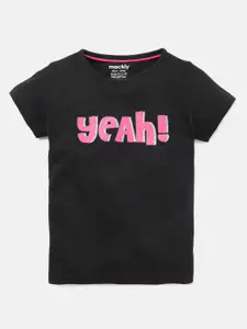 mackly Girls Black & Pink Typography Printed T-shirt