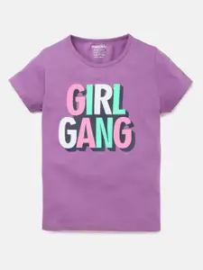 mackly Girls Purple Typography Printed T-shirt