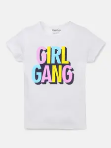 mackly Girls White & Pink Typography Printed T-shirt