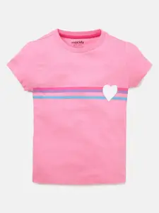 mackly Girls Pink & Blue Striped T-shirt