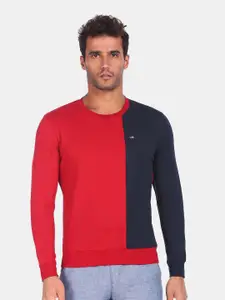 Arrow Sport Men Red & Navy Blue Colourblocked Sweatshirt
