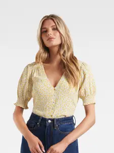 Forever New Cream-Coloured & Yellow Floral Print Top
