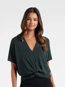 Forever New Women Green Extended Sleeves Wrap Top