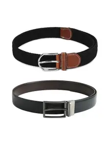 CRUSSET Men Set Of 2 Black & Brown PU Formal Belt