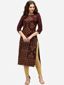 Sitaram Designer Women Brown Ethnic Motifs Checked Thread Work Kurta