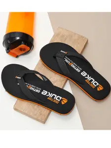 Duke Women Black & Orange Printed Thong Flip-Flops