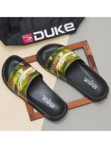 Duke Men Green & Black Printed Sliders