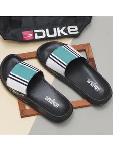 Duke Men Green & White Striped Sliders