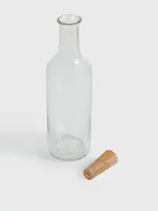 Home Centre Transparent & Brown Solid Glass Water Bottle With Wooden Stopper