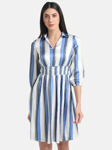 Kazo Blue & White Striped Satin Dress