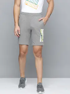 Puma Men Grey Typography Printed Slim Fit Graphic Sports Shorts
