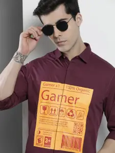 The Indian Garage Co Men Purple Comfort Graphic Printed Casual Shirt