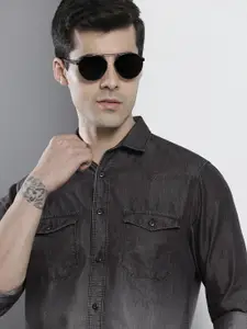 The Indian Garage Co Men Charcoal Black Ombre Comfort Slim Fit Casual Shirt