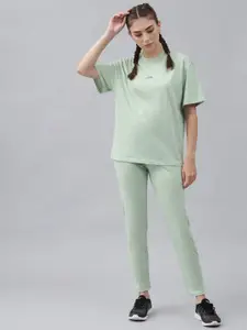 GRIFFEL Women Sea Green Solid T-Shirt and Track Pant Co-Ord Set