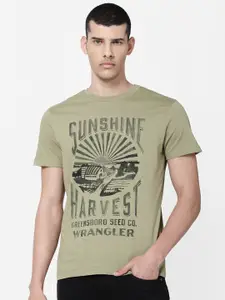Wrangler Men Olive Green Typography Printed T-shirt