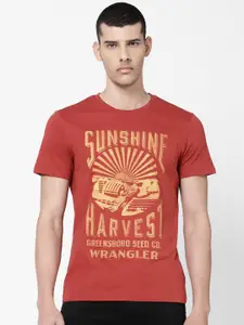 Wrangler Men Red & Yellow Typography Printed T-shirt