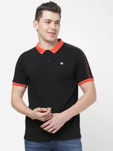 Wrangler Men Black Polo Collar T-shirt