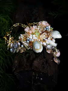 D'oro Women Gold-Toned & White Handcrafted Bracelet