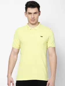 Lee Men Yellow Polo Collar Slim Fit Cotton T-shirt