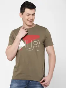 Lee Men Green Typography Printed Slim Fit Cotton T-shirt