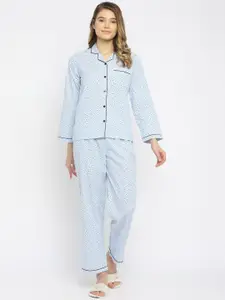 shopbloom Women Blue Printed Night suit