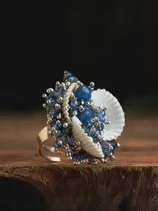 D'oro Gold-Plated Blue Adjustable Shell Finger Ring
