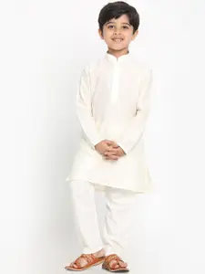 VASTRAMAY Boys Cream Kurta with Pyjama Set