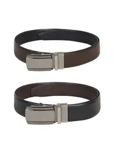 CHRISTOPOLO CHRISTOPOLO Men Black Textured Reversible Leather Formal Belt