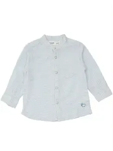 ZERO THREE Infants Boys Blue Standard Horizontal Stripes Regular-Fit Cotton Casual Shirt