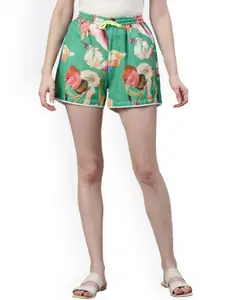 ZHEIA Women Green Printed Shorts