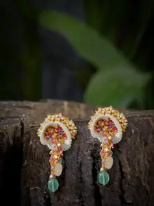 D'oro Multicoloured Contemporary Shell Studded Drop Earrings