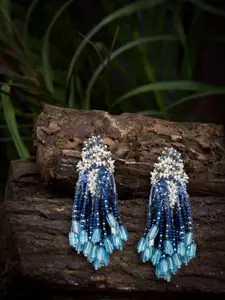 D'oro Blue Gold Plated Contemporary Drop Earrings