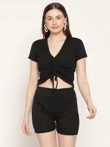 Miaz Lifestyle Women Black Crop Fitted Top