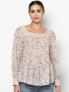 AMERICAN EAGLE OUTFITTERS Women Purple Floral Print Cotton Peplum Top