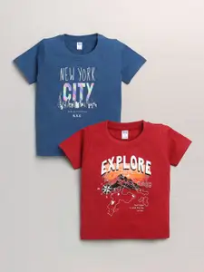 Nottie Planet Boys Blue & Red Pack Of 2 Typography Printed T-shirts