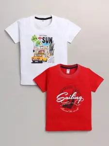 Nottie Planet Boys White & Red Pack Of 2 Printed T-shirts