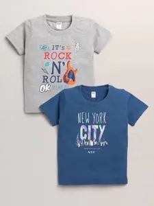 Nottie Planet Boys Blue & Grey Pack of 2 Typography Printed T-shirt
